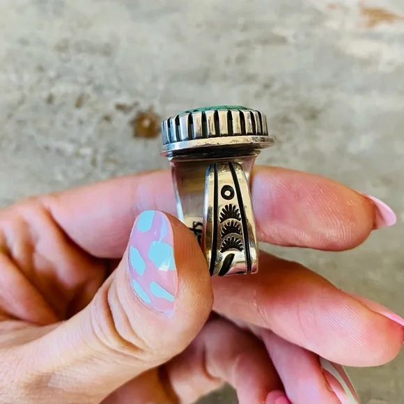 ♥️ Navajo ♥️ Aaron John Sterling Silver & Turquoise Ring - Picture 5 of 13